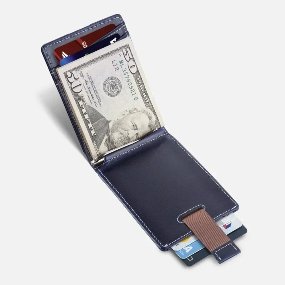 Serman Brands Leather RFID Blocking Slim Bifold Wallet Altlantic Blue Minimalist